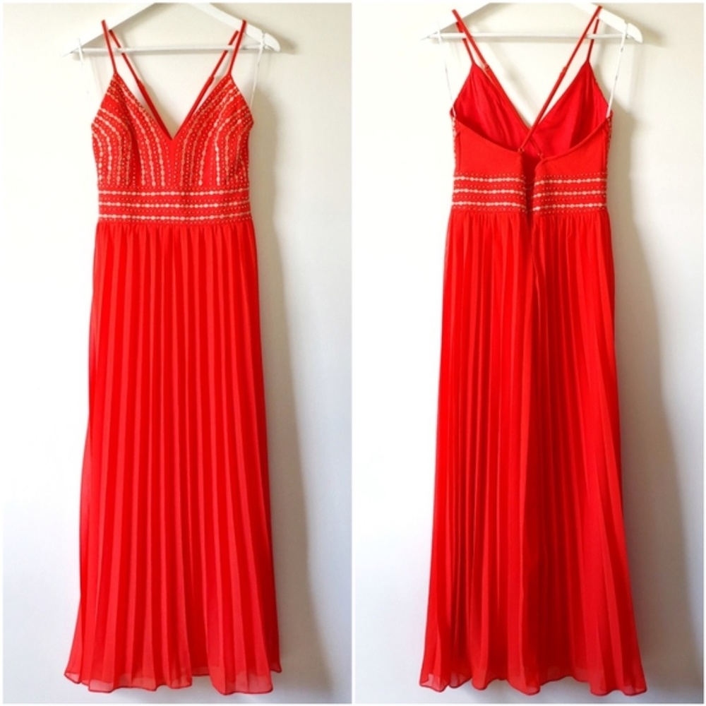 Lulu's Beaded Pleated Criss Cross Maxi Dress